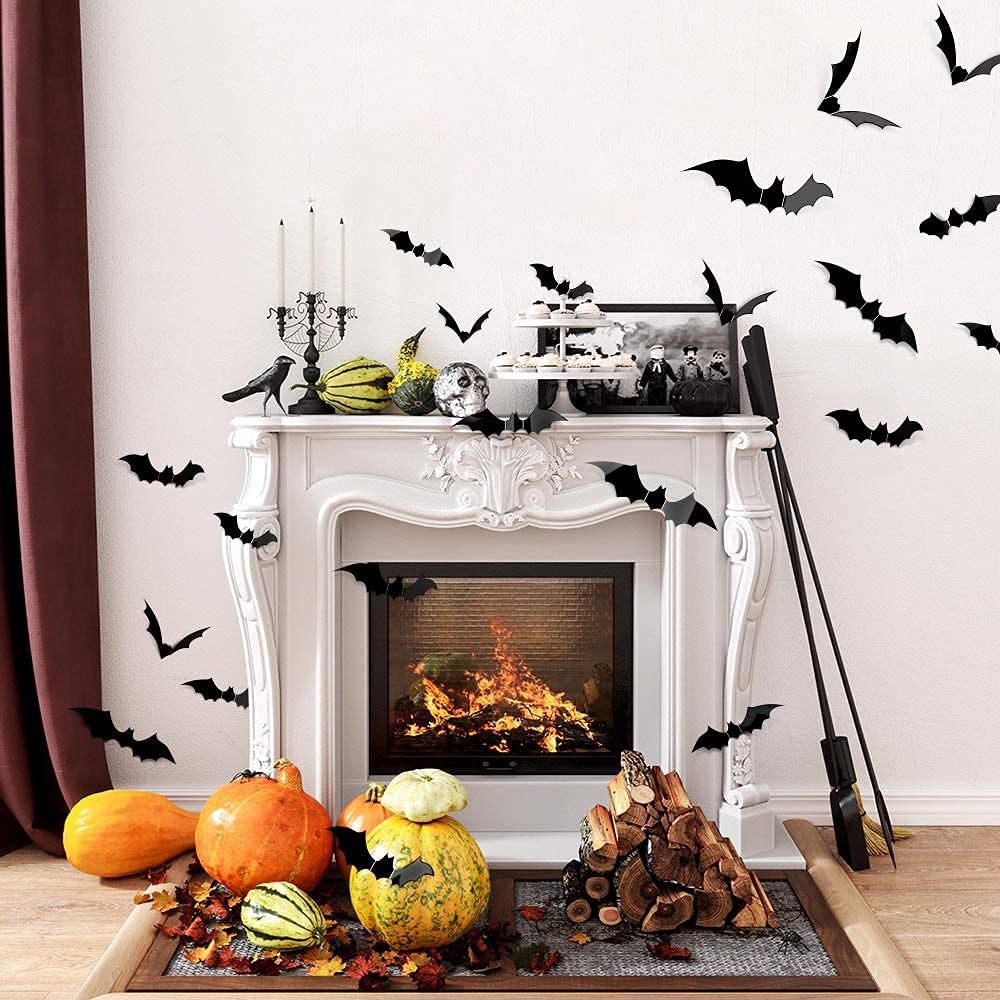 Kidtion 3D Bats Halloween Decorations 60 PCS, Upgraded Halloween Decor with 4 Different Sizes, Removable PVC Bats Decor with Easy Operation, Realistic Halloween Bats for Outdoor Decor & Indoor Décor