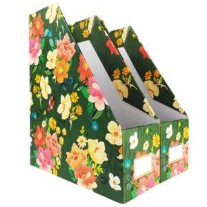 anzon mories jasper floral magazine file holder 2 pack, document organizer storage box, book bin, desk file rack, perfect for a4 and us letter size document, office folder, newspaper tray