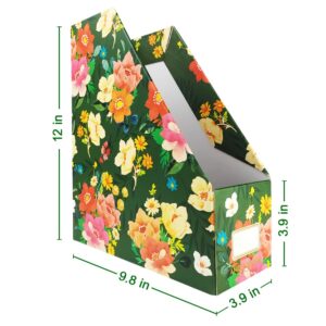 ANZON MORIES Jasper Floral Magazine File Holder 2 Pack, Document Organizer Storage Box, Book Bin, Desk File Rack, Perfect for A4 and US Letter Size Document, Office Folder, Newspaper Tray