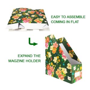 ANZON MORIES Jasper Floral Magazine File Holder 2 Pack, Document Organizer Storage Box, Book Bin, Desk File Rack, Perfect for A4 and US Letter Size Document, Office Folder, Newspaper Tray