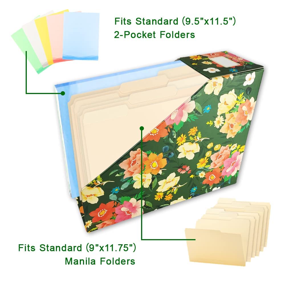 ANZON MORIES Jasper Floral Magazine File Holder 2 Pack, Document Organizer Storage Box, Book Bin, Desk File Rack, Perfect for A4 and US Letter Size Document, Office Folder, Newspaper Tray