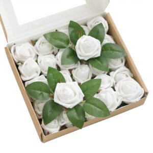 ling's moment 1.5/2 inch artificial rose white buds and petite roses w/stem pack of 24 for diy wedding boutonniere corsages bouquets centerpieces decorations