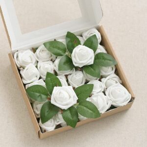 Ling's Moment 1.5/2 inch Artificial Rose White Buds and Petite Roses w/Stem Pack of 24 for DIY Wedding Boutonniere Corsages Bouquets Centerpieces Decorations