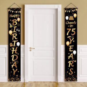 2 pieces 75th birthday party decorations cheers to 75 years banner porch sign door hanging banner 75th party decorations welcome porch sign for 75 years birthday supplies, 71 x 12 inches