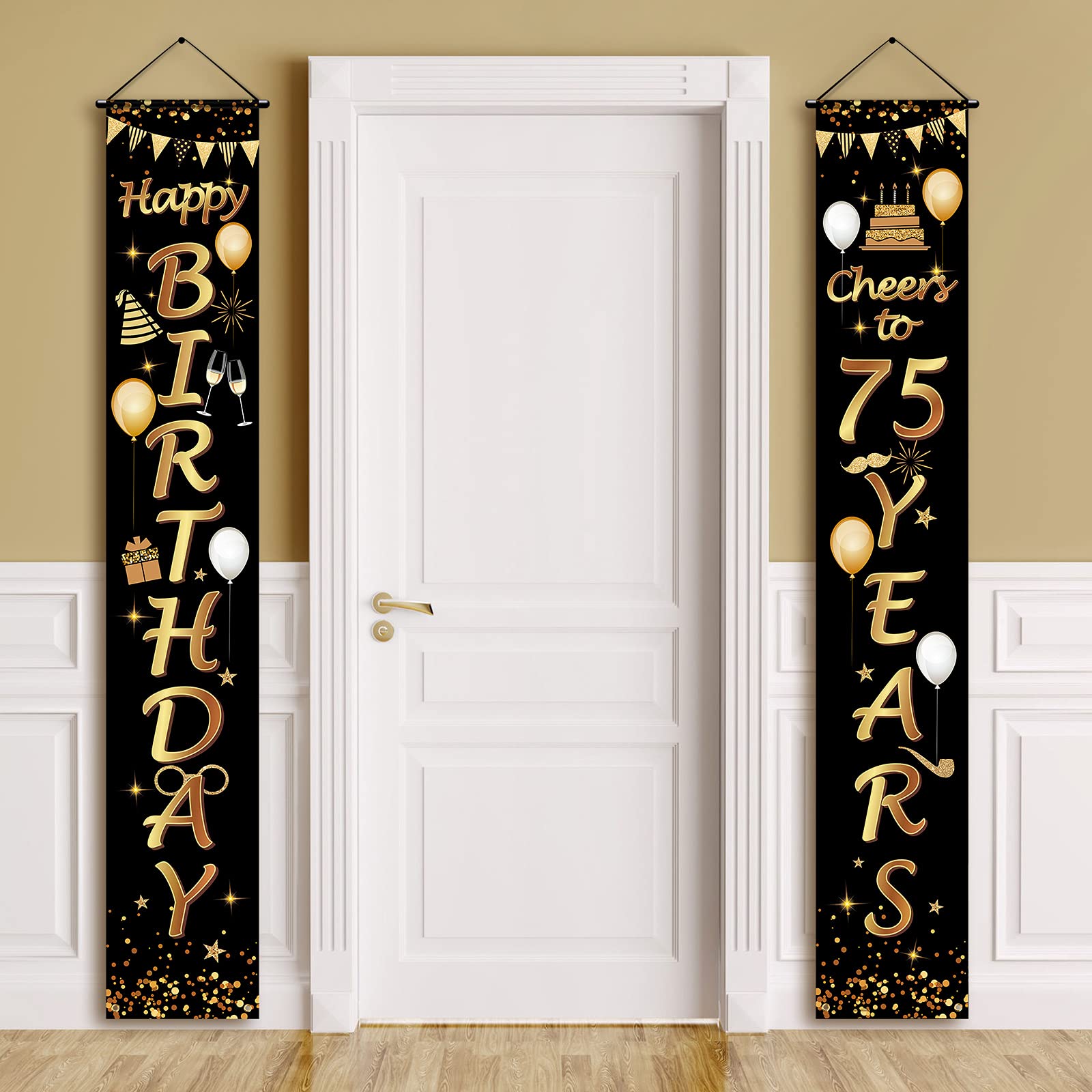 2 Pieces 75th Birthday Party Decorations Cheers to 75 Years Banner Porch Sign Door Hanging Banner 75th Party Decorations Welcome Porch Sign for 75 Years Birthday Supplies, 71 x 12 Inches