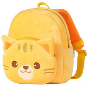 vaschy toddler backpack, baby boys and girls cute plush animal small daycare backpack for baby little kids yellow cat