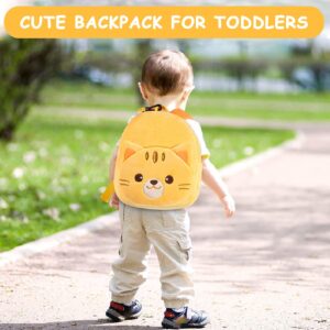 VASCHY Toddler Backpack, Baby Boys and Girls Cute Plush Animal Small Daycare Backpack for Baby Little Kids Yellow Cat