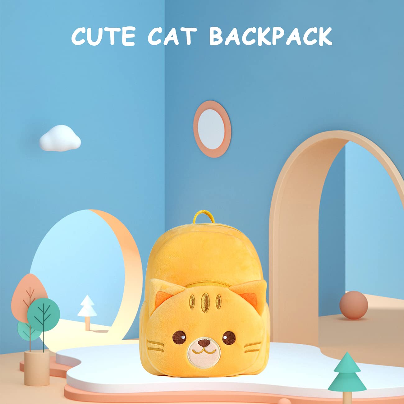 VASCHY Toddler Backpack, Baby Boys and Girls Cute Plush Animal Small Daycare Backpack for Baby Little Kids Yellow Cat