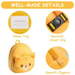 VASCHY Toddler Backpack, Baby Boys and Girls Cute Plush Animal Small Daycare Backpack for Baby Little Kids Yellow Cat