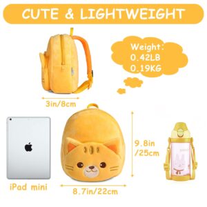 VASCHY Toddler Backpack, Baby Boys and Girls Cute Plush Animal Small Daycare Backpack for Baby Little Kids Yellow Cat