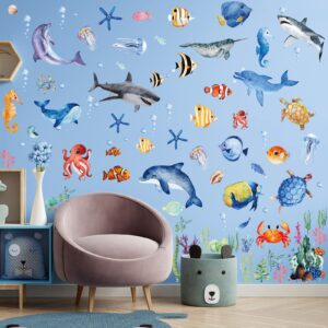149 pieces ocean animals wall decals jellyfish wall stickers removable fish under the sea view animals peel and sticks wall art decor for kids baby bedroom living room nursery classroom decoration