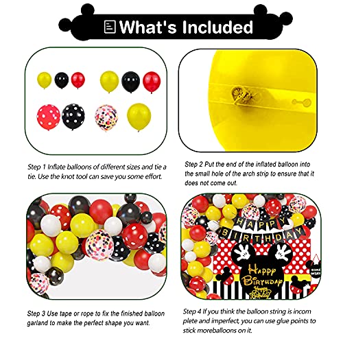 HIPEEWO Mickey Themed Mouse Party Supplies - Mickey Decorations Include Backdrop, Welcome Hanger, Banner, Topper, Tassel, Tablecloth, Balloons Garland Arch, for Mickey Birthday Party Decorations