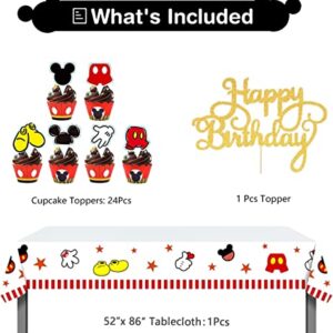 HIPEEWO Mickey Themed Mouse Party Supplies - Mickey Decorations Include Backdrop, Welcome Hanger, Banner, Topper, Tassel, Tablecloth, Balloons Garland Arch, for Mickey Birthday Party Decorations