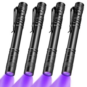 honoson 4 pieces uv black light flashlight small blacklight flashlights pen lights for leak, pet urine, hotel inspection, dry stain and dye detector, 5.2 inches long