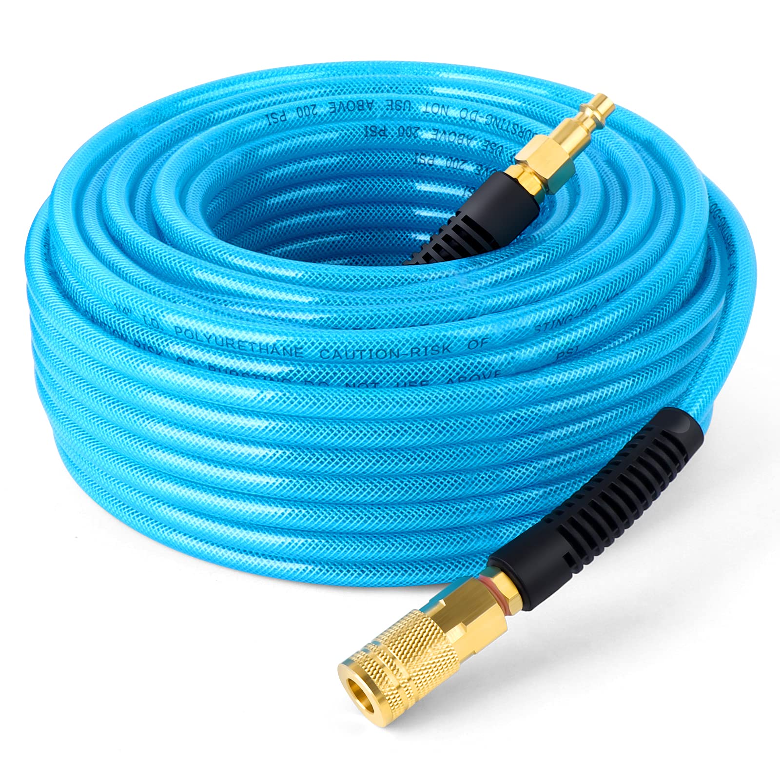 GASHER 1/4'' x 100FT Polyurethane Air Hose, Maximum Working Pressure 300PSI,Composed of Brass And Blue PU hose, Easy to Install