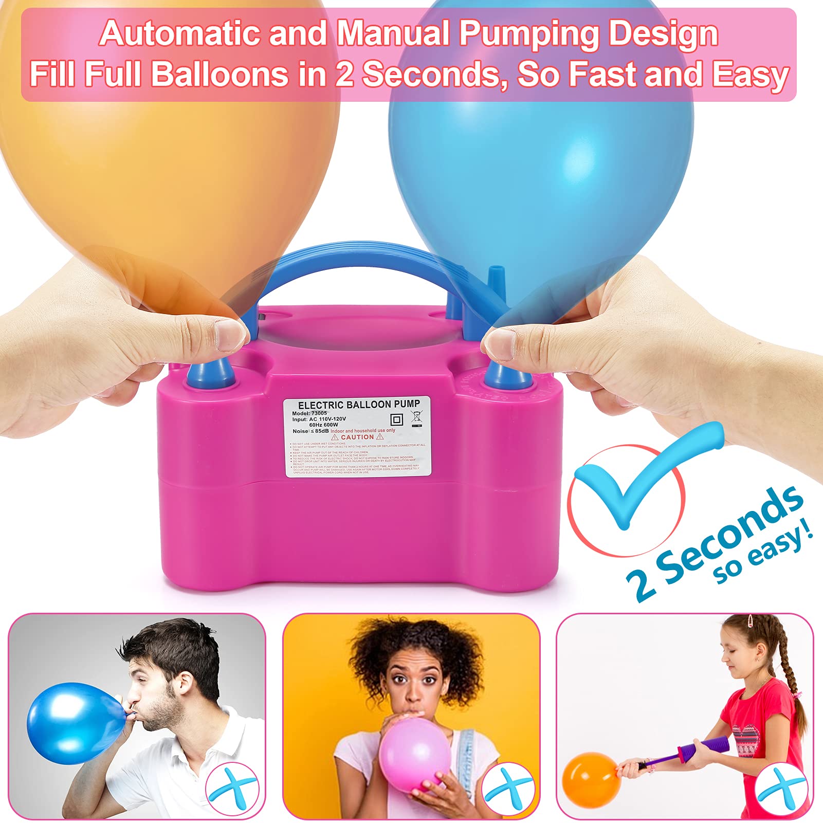 Balloon Pump,Electric Balloon Inflator 120 PCS Balloon Pump Electric 110V 600W Electric Balloon Air Pump with 12ft Balloon Arch Kit,2 Balloon Stands,60 PCS Balloons Birthday Party Decoration Wedding