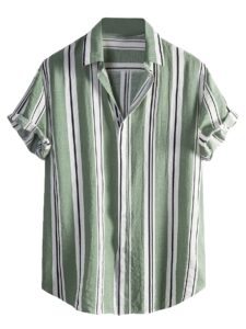 floerns men's striped shirts casual short sleeve button down shirts mint green m