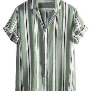 Floerns Men's Striped Shirts Casual Short Sleeve Button Down Shirts Mint Green M