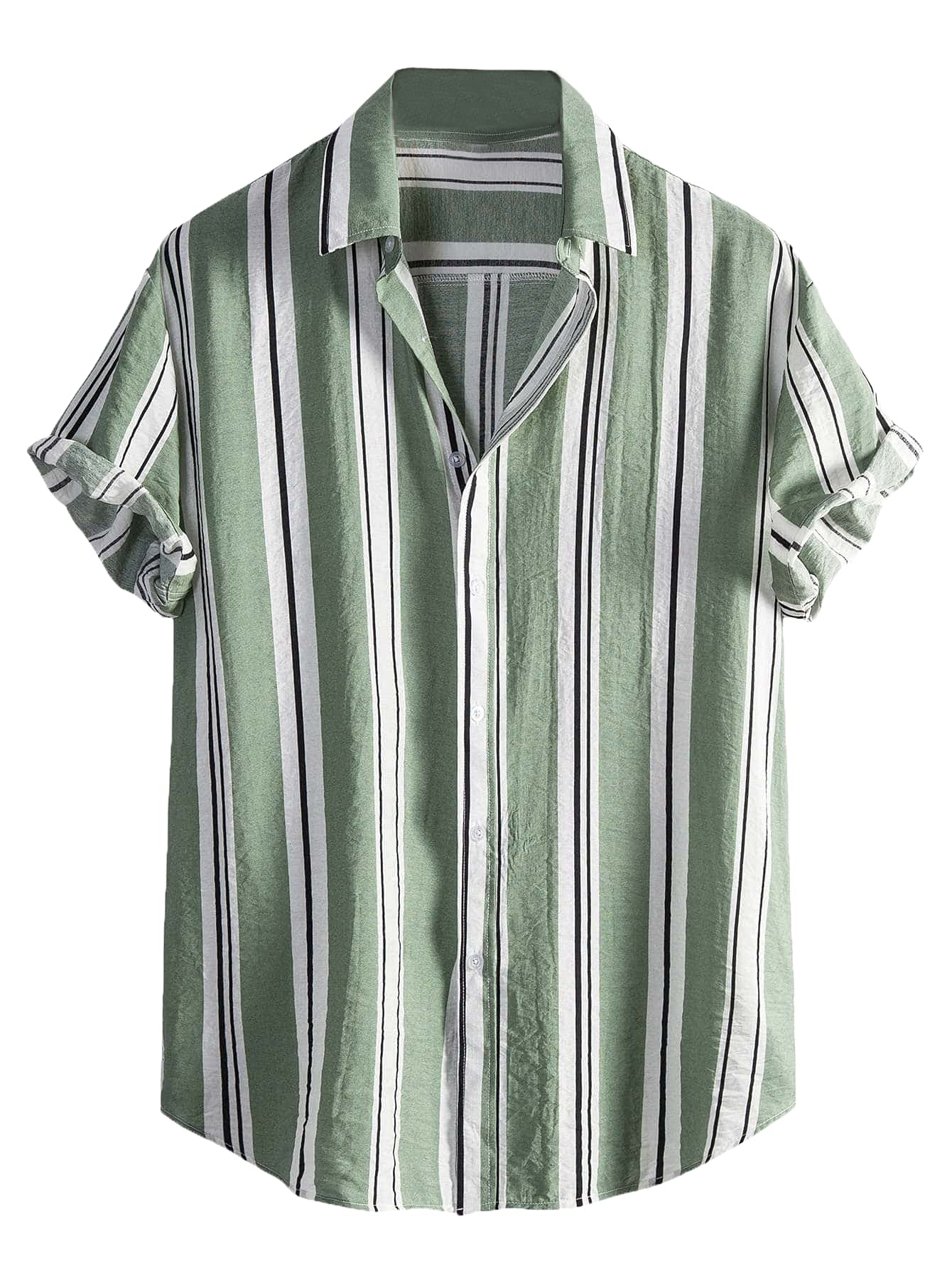 Floerns Men's Striped Shirts Casual Short Sleeve Button Down Shirts Mint Green M