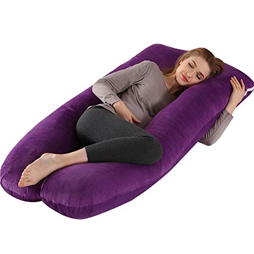 U Shaped Pregnancy Pillow, 51" Full Body Pillow with Velvet Removable Cover, Multiple Bed Maternity Pillow for Women & Adults Sleeping Help Support Head Back Belly (U-Shaped Purple)