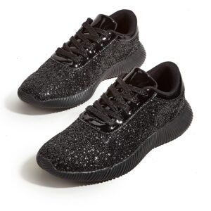 belos women's glitter shoes sparkly lightweight metallic sequins tennis shoes(10b(m) us, black)