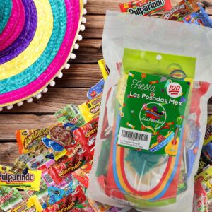 Las Posadas Mexican Candy Assortment – 100 PCs – Spicy, Sweet, Sour Dulces Mexicanos Assortment Pack – Mexican Snacks for Kids and Adults (Fiesta Pack)