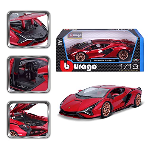 Bburago Lamborghini Sian FKP 37 Red with Copper Wheels 118 Diecast Model Car 11046 TY-18-11046R