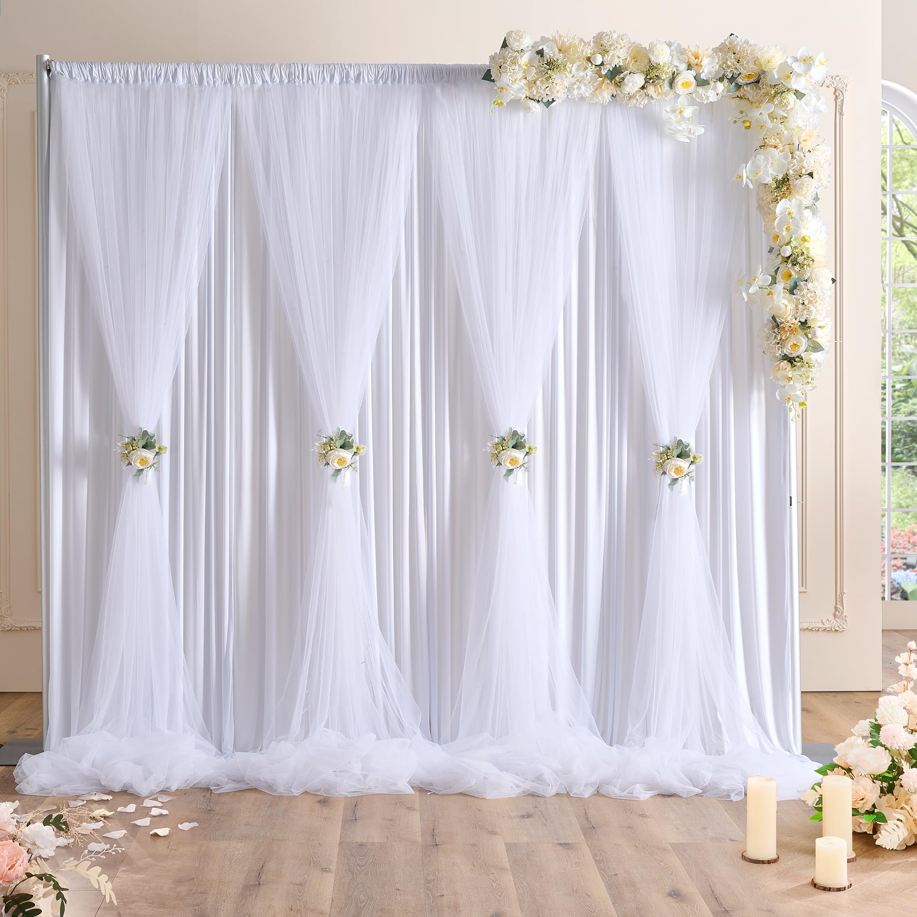 White Tulle Backdrop Curtains for Baby Shower Party Wedding Photo Drape Sheer Backdrop for Birthday Bridal Shower Photography Props 10 ft X 7 ft