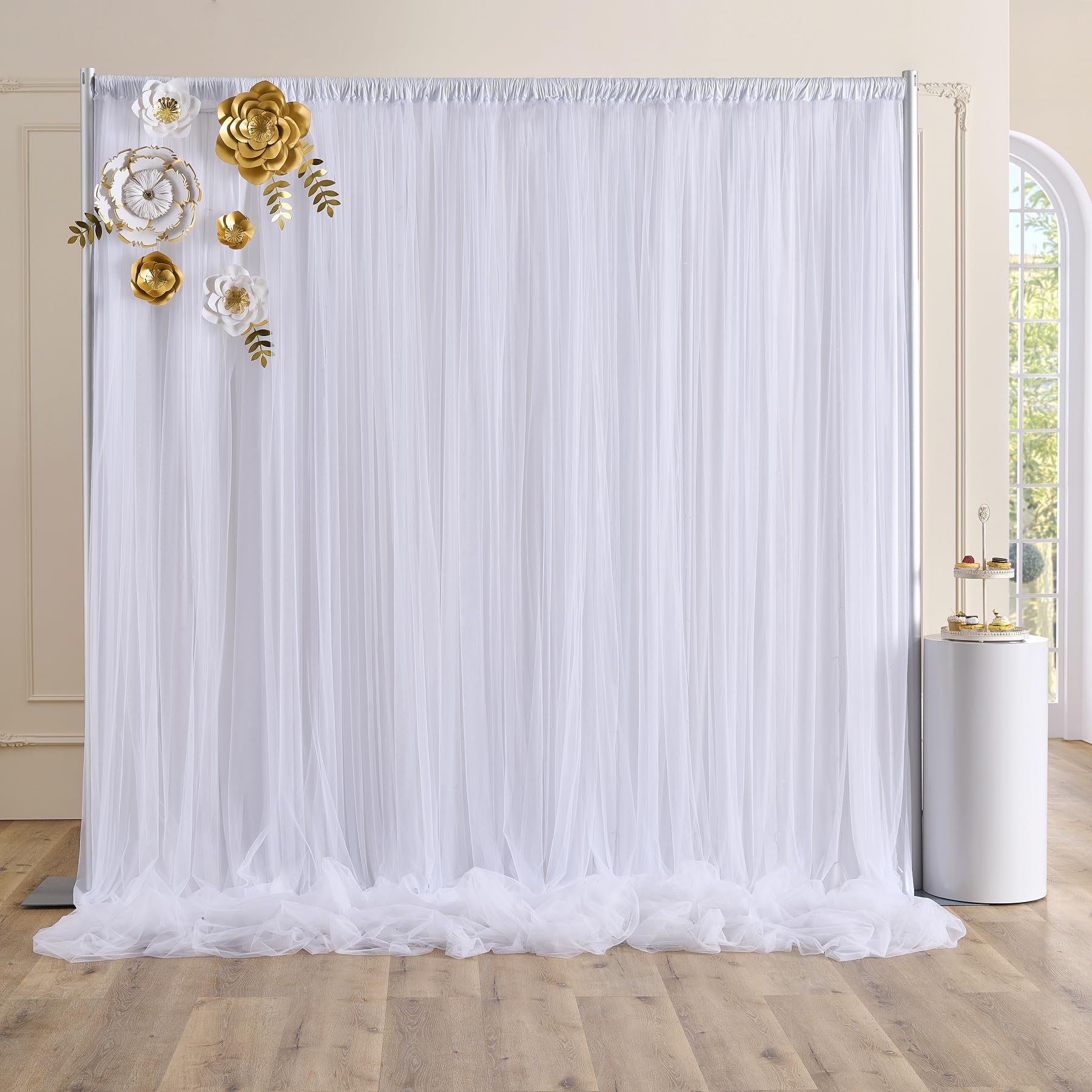 White Tulle Backdrop Curtains for Baby Shower Party Wedding Photo Drape Sheer Backdrop for Birthday Bridal Shower Photography Props 10 ft X 7 ft