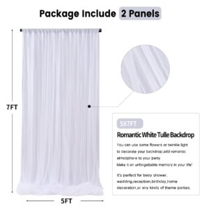 White Tulle Backdrop Curtains for Baby Shower Party Wedding Photo Drape Sheer Backdrop for Birthday Bridal Shower Photography Props 10 ft X 7 ft
