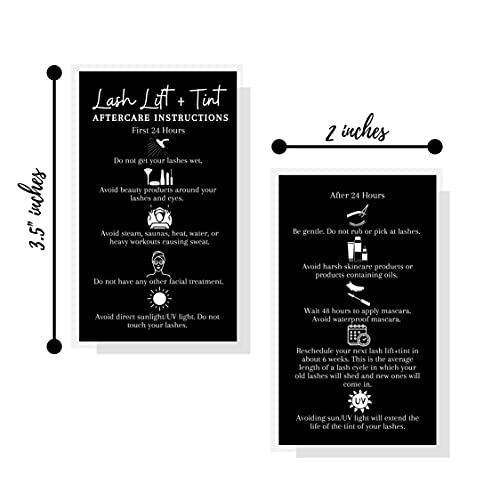 Boutique Marketing LLC Lash Lift + Tint Aftercare Instruction Cards | 50 Pack | 2x3.5” inches Business Card Size | Eyelash Lift and Tint Kit at Home DIY | Black Card Design White, Black