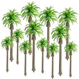 12pcs model coconut palm tree, mini scenery model tree for train railway scenery, diorama, cake topper, miniature garden, plant pots bonsai craft, micro landscape sandbox