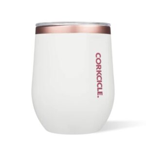 corkcicle origins stemless cup | triple insulated stainless steel wine cup tumbler | stemless wine glass | reusable thermal travel coffee mug | wine, champagne, cocktails | 12oz / 355ml, white rose