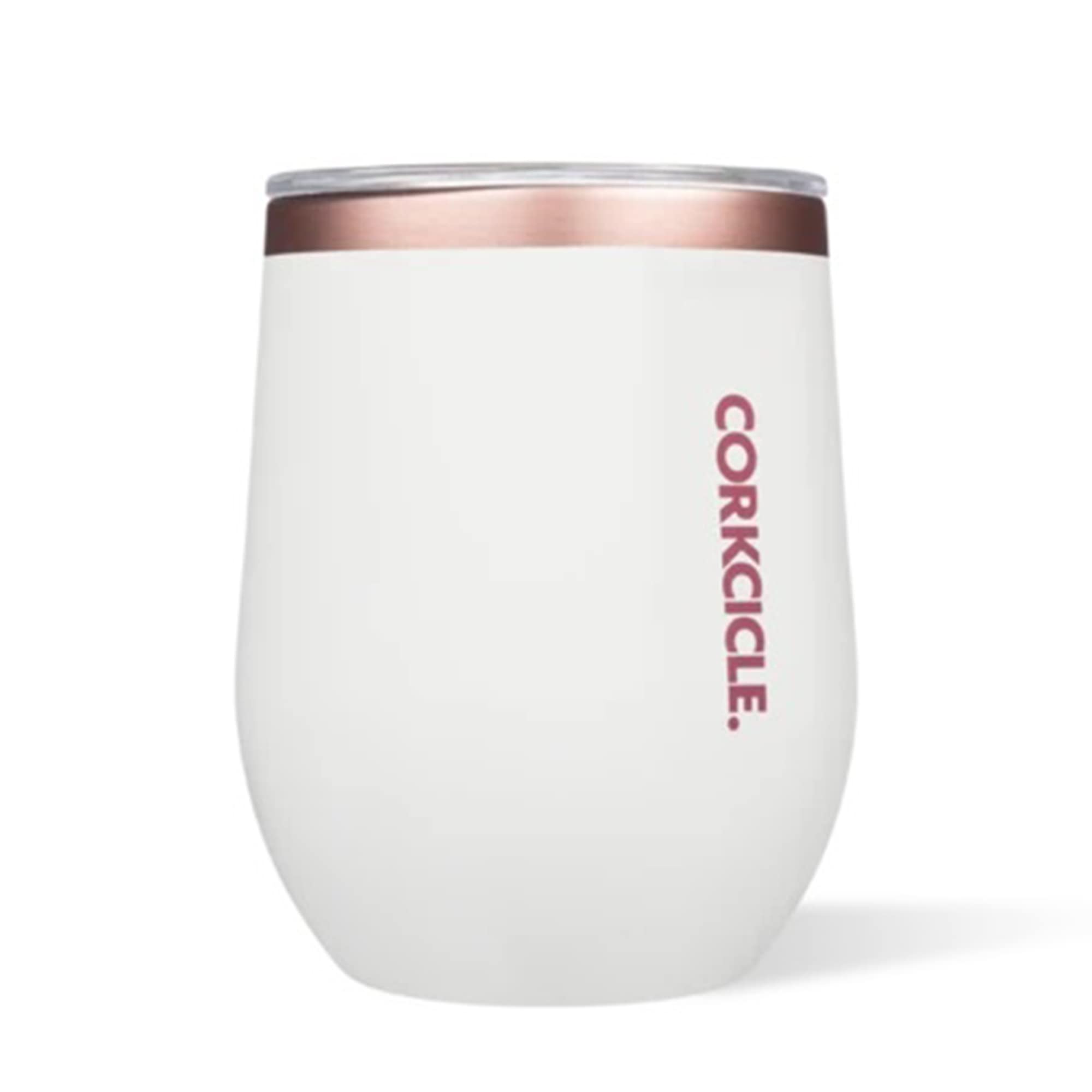 Corkcicle Origins Stemless Cup | Triple Insulated Stainless Steel Wine Cup Tumbler | Stemless Wine Glass | Reusable Thermal Travel Coffee Mug | Wine, Champagne, Cocktails | 12oz / 355ml, White Rose