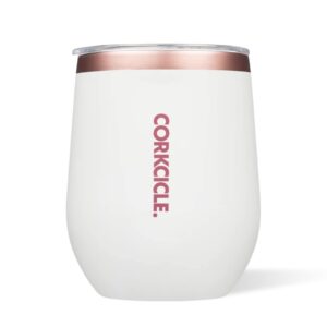 Corkcicle Origins Stemless Cup | Triple Insulated Stainless Steel Wine Cup Tumbler | Stemless Wine Glass | Reusable Thermal Travel Coffee Mug | Wine, Champagne, Cocktails | 12oz / 355ml, White Rose