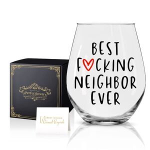 perfectinsoy best neighbor ever wine glass with gift box, funny novelty neighbor wine glass, housewarming gift for neighbor, new home owner, friends, women, social distancing gift