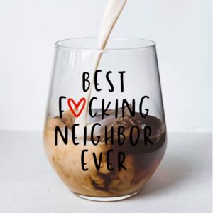 Perfectinsoy Best Neighbor Ever Wine Glass with Gift Box, Funny Novelty Neighbor Wine Glass, Housewarming Gift for Neighbor, New Home Owner, Friends, Women, Social Distancing Gift