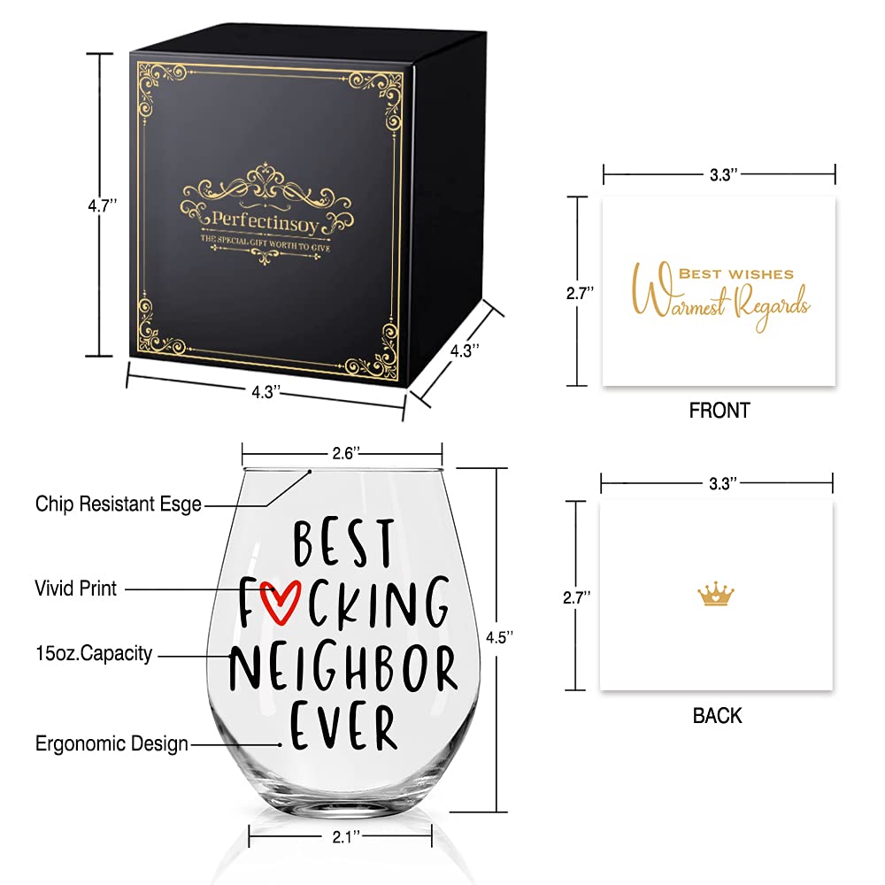 Perfectinsoy Best Neighbor Ever Wine Glass with Gift Box, Funny Novelty Neighbor Wine Glass, Housewarming Gift for Neighbor, New Home Owner, Friends, Women, Social Distancing Gift