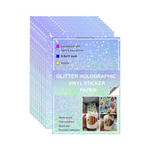 bleidruck printable sparkle holographic sticker paper 20 sheets 8.5x11 inch waterproof glitter vinyl sticker paper quick dry for inkjet/laser printer