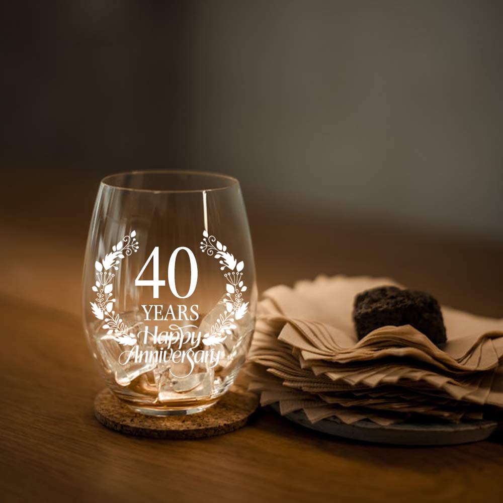 Perfectinsoy 40 Years Happy Anniversary Wine Glass with Gift Box, 40th Anniversary Wedding Gift For Mom, Dad, Wife, Soulmate, Couple, Funny Vintage Unique Personalized, 40 Years Gifts