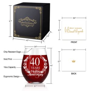 Perfectinsoy 40 Years Happy Anniversary Wine Glass with Gift Box, 40th Anniversary Wedding Gift For Mom, Dad, Wife, Soulmate, Couple, Funny Vintage Unique Personalized, 40 Years Gifts