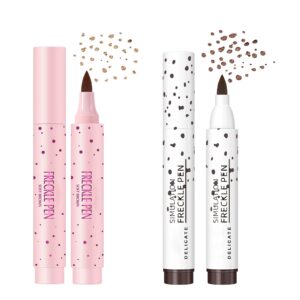 sumeitang 2 colors liquid freckle pen, natural lifelike face fake freckle makeup pen magic freckle color, waterproof long lasting quick dry faux freckles pen soft dot sopt pen -light brown&dark brown