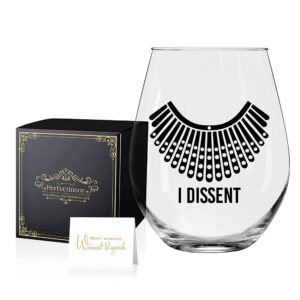 perfectinsoy rbg i dissent wine glass with gift box, funny & humorous feminist gifts for rbg fan, women, sisters, mothers, boss, colleagues, unique patriotic glassware celebrating women’s rights