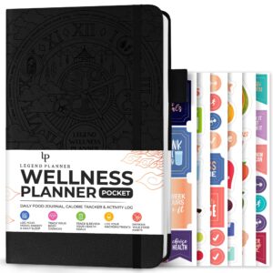 legend wellness planner & food journal pocket – daily diet & health journal with weight loss, measurement & exercise trackers – lifestyle & nutrition diary – lasts 6 months, 3.9x6.3″ – black