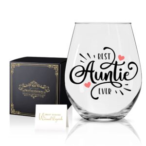 perfectinsoy best aunt ever wine glass with gift box, auntie gifts, best auntie ever gift, baby announcement, funny auntie birthday gifts for new aunt, aunt, woman, sister, perfect aunt gift …