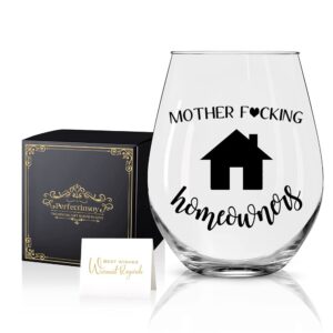 perfectinsoy housewarming wine glass with gift box, unique house gifts for new home owner, funny first time home owner gift ideas, funny novelty wine glassware gift for women, party, event