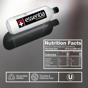 Essentia Water LLC , 99.9% Pure, Infused with Electrolytes for a Smooth Taste, pH 9.5 or Higher; Ionized Alkaline Water, Black, 42.3 Fl Oz (Pack of 12)