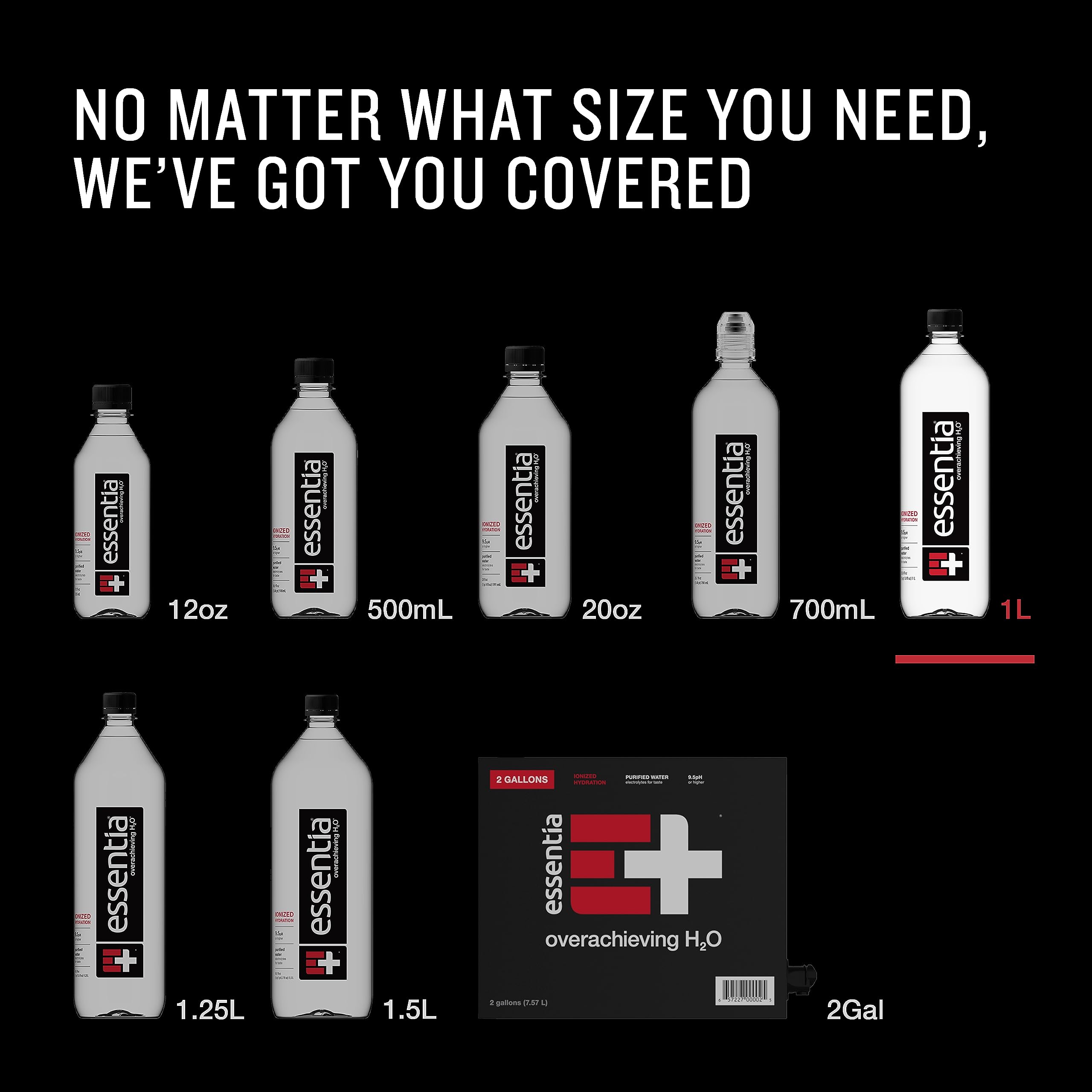 Essentia Water LLC , 99.9% Pure, Infused with Electrolytes for a Smooth Taste, pH 9.5 or Higher; Ionized Alkaline Water, Black, 42.3 Fl Oz (Pack of 12)