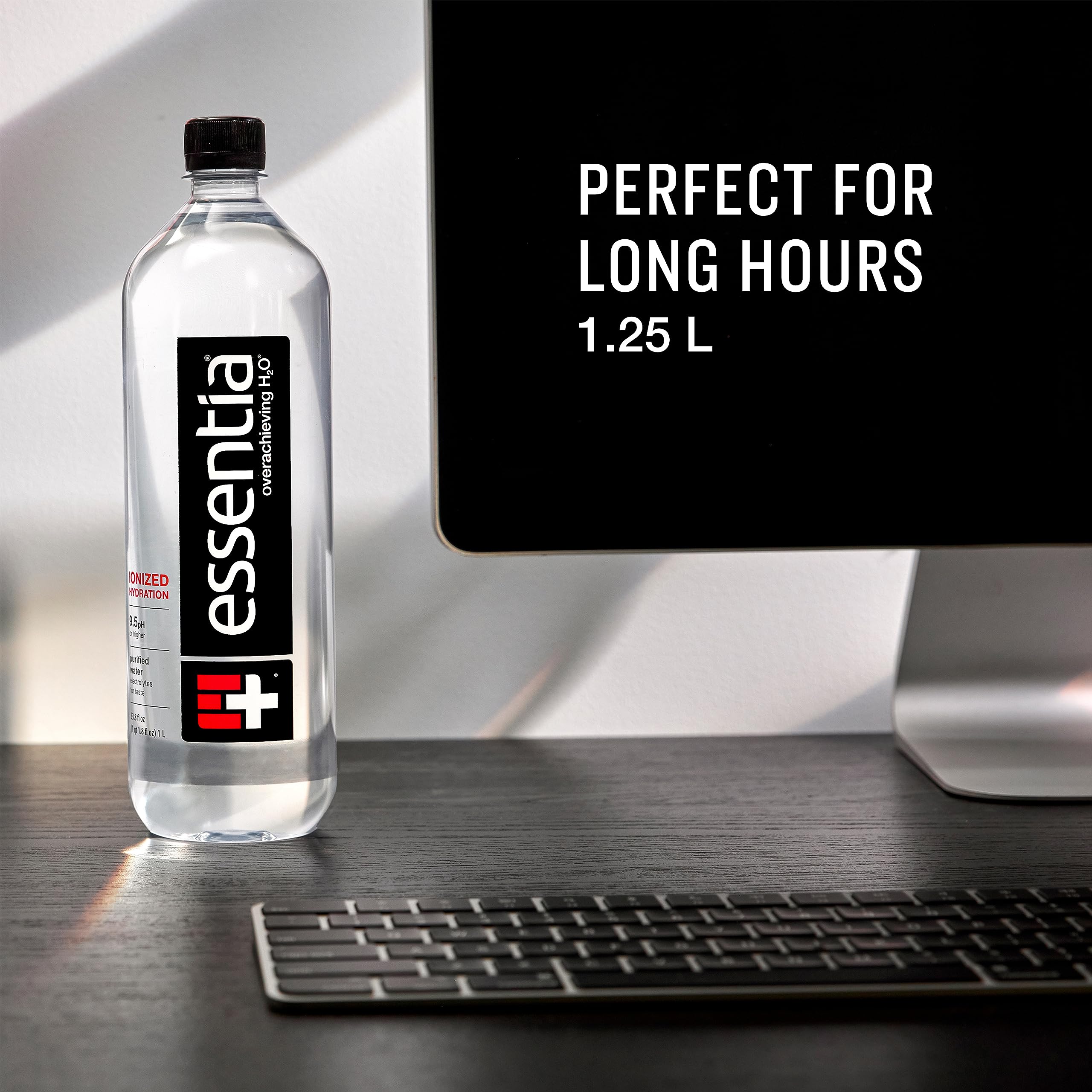 Essentia Water LLC , 99.9% Pure, Infused with Electrolytes for a Smooth Taste, pH 9.5 or Higher; Ionized Alkaline Water, Black, 42.3 Fl Oz (Pack of 12)