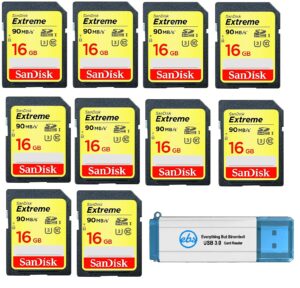 sandisk extreme 16 gb sd card (10 pack) speed class 10 uhs-1 u3 c10 4k hd16g sdhc memory cards for compatible digital camera, computer, trail cameras